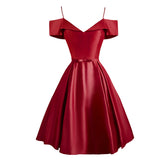 Spaghetti Strap Vintage Dress Light Blue Bow Front Solid Women Short Sleeve Elegant Ladies Formal Party Sling