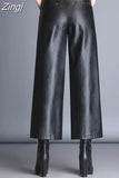 Size Pu Faux Leather Wide Leg Ankle-length Pants Women Baggy Black Shiny High Waist Womens Loose Pant 2023 Korean