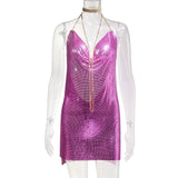 Metal body chain slip Summer Dress Women Bling diamond Beach bodycon dress Sequin Night club Party ladies dresses