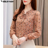 Spring New Arrival Women Tops and Blouses Elegant Chiffon Blouse Floral Bow Collar Long Sleeve Tops Chemisier