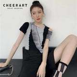 Tie Dye Patchwork Tops Women 2021 Crewneck Tshirt Asymmetrical Crop Top Summer T Shirt Short Sleeve Tees Black