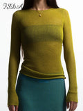 Zingj 2023 Summer Knitted Casual Women T Shirts Sexy Long Sleeve Hollow Out Y2K Top Beach Green Party Tee Outfits 211-0-Outfit