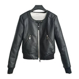 Faux Leather Jacket Women O-neck Casual Biker Jackets Female Motorcycle Coat Plus Size 4XL Soft PU Basic Black