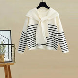 Winter Knitwear Two Piece Sets For Women Outfits Korean Casual Striped Knitted Sweater And Wide Leg Knitting Pants