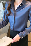 Spring Women's Shirts Satin Blouse for Women Long Sleeve Shirt Silk White Shirt OL Woman Solid Blouses Pullover Ladies