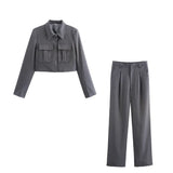 2025 New Women's Double Pocket Coat Top + Pants