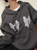 Street Bow Print Drawstring Oversized Hoodie- Outfit