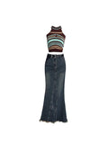 Women High Waist Pleated Ruffled Blue Denim Skirts Women Slim Hip Mermaid Skirt Woman Chic Skirts Femme Autumn Winter 2023