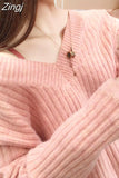 Fashion Women Sweater 2023 Autumn Warm Long Sleeve Chic Elegant Soft Pullovers V neck Winter Female Tops