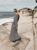 Knitted Long Dress Women Hollow Out Long-sleeved Dresses Female See Through Cover-ups Beach Vacation