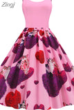 Winter Christmas Women Sexy Spaghetti Strap Swing Party Dress Vintage Robe Santa Snowflake Print