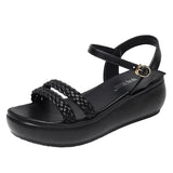 Braided Slope And Waterproof Table Beach Sandals Women's Summer Buckle Loose Cake Thick Soles Comfortable Casual Women's