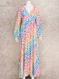 Leopard Dress Plus Size 2022 Spring/Autumn Women Long Lantern Sleeve Club Party Evening Dress Maxi Dresses Vestidos