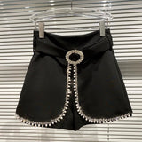 2022 Autumn New Arrivals Solid Color Nature Waist Pearl Nailed Bead Edge Fake Two Pieces Shorts
