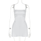 Solid Satin Square Neck Strap Mini Dress-Outfit