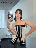Sweater Knitted Strapless Top Color Block Button Up Tube Top Ladies Sexy Underbust Corset Spring 2022 Fashion