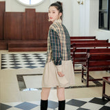 Vintage Plaid Long Sleeve Mini Shirt Dress Patchwork Button Up Autumn Dress Women Ruffle Short Dress