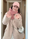 High-End Feel Pink Woolen Coat for Women Autumn Winter Korean Style Loose Slim Thick Suit Jacket Top High Quality