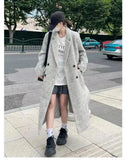 Women Double Breasted Loose Woolen Coat Lapel Collar Long Sleeves Solid Women's Casual Oversize Coat Autumn