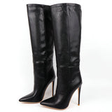 Women Boots Fashion Super High Heel Knee High Boots Faux Leather Pointed Toe Long Boots Winter Shoes 41 42