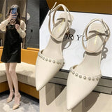 thin Baotou sandals 2022 summer new pearl white pointed toe stiletto women's shoes high heel sandals designer