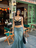Lace Bustier Patchwork Double Strap Top- Outfit