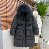 Winter Real Fur Collar Hooded Duck Down Coat Female Rain Feather Parkas Waterproof Winter Women's Long Puffer Warm