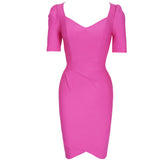 Pink Bandage Dress 2022 Women Bandage Dress Bodycon Elegant Sexy Short Sleeve Evening Party Dress Evening Club