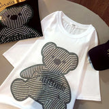 Crystal Diamonds Cartoon Cute T Shirts Women Girl Kawaii Oversized Tops Korean Fashion Summer Cotton Black White