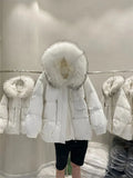 Real Natural raccoon fur Collar Women Winter White Duck Down Coat Female Solid Puffer Jacket Oversize Hooded Thicken