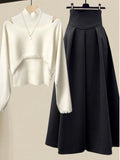 Winter Two Piece Sets For Women Outfits Ladies Elegant Long Sleeve Knitted Sweater And High Waist A-line Pleated Skirt