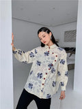 Vintage Discoid Floral Embroidered Chinese Shirt Peter Pan Collar Blouse Long Sleeve Designer Top Button Up Shirt