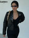 Spring Autumn Short Cool Stylish Shiny Reflective Crocodile Print Patent Pu Leather Jacket Women Runway Fashion