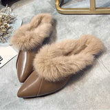 Animal Fur Slides Slippers Women Lady Natural Rabbit Mules Flip Flops Female Fluffy Fur Indoor Sandals Plush Shoes