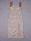 V Neck Slim Midi Dress Luxury Beaded Sequin Glitter Backless Skinny Mini Dress Spaghetti Strap Bodycon Split Celebrity