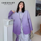 Gradient Purple High Fashion Blazer Jackets For Women 2021 Elegant Designer Coat Loose Blazer Jacket Outerwear