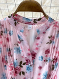 Floral Midi Dress Women Elegant V-Neck Lantern Long Sleeve High Waist Draped A-Line Casual Vestidos Female Spring