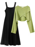 Winter Knitted Two Pieces Sets Womens Outfits Korean Casual Irregular Long Sleeve Short Sweaters And Knitting Dresses