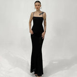 2022 Slash Neck Backless Long Maxi Party Dresses Woman Summer Sexy Mesh See Through Bodycon Prom Evening Slip