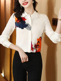 Women Shirt Printed Long Sleeve Blouse Button Up Shirt Cheap and Pretty Blouses Satin Womens Tops OL Elegant Woman