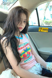 Hotsweet Sleeveless O-Neck Summer Tees Crop Tops Women Letter Print Slim Camisetas High Waist Short T-shirts