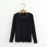 Edge Striped Knitted Sweater Women Loose Elastic Large Size Long Sleeve Bottoming Sweater Pullover Female Spring