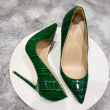 pattern green 12cm 10cm 8cm high thin heels shoes sexy pointed toe wedding energy gorgeous plus size pumps QP128