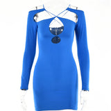 Double Layer Slim Women Dress Long Sleeve Sexy Bodycon Low-Cut Ladies Dresses Hollow out Backless Women's Clothing