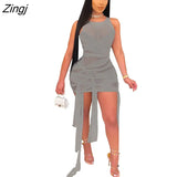 Autumn Sexy White Dresses For Women 2021 Bandage Ruched Orange Mini Dress Ladie Sleeveless Bodycon Dress Club Rave
