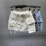 Irregular Pocket Cargo Denim Skirt Women Clothing Summer 2023 Sexy A-line Hip Skirts Female Bottoms