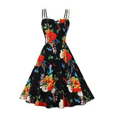Summer New Arrival Women Summer Dresses Spaghetti Straps Floral Printed Sexy Sleeveless High Waist 50s Swing Pinup