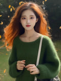 Year's Popular Green Horse Sea Hair Sweater Women's Autumn And Winter Lazy Style Design Is Super Good-Looking Thick Small Fragrant