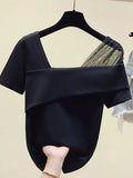 Women Summer Sets Mesh Patchwork Slash Neck Tops + Asymmetric Skirt 2 Piece Sets Female Party Suits Elegant Casual Two Piece