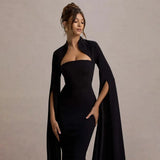 Solid Cape Bodycon Midi Dress- Outfit